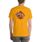 Gold Engine 19 Short-Sleeve T-Shirt with firefighter logo on back, available in heather prism lilac