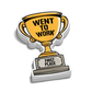 Golden trophy with Went To Work text and First Place base for blue collar workers work trophy decal