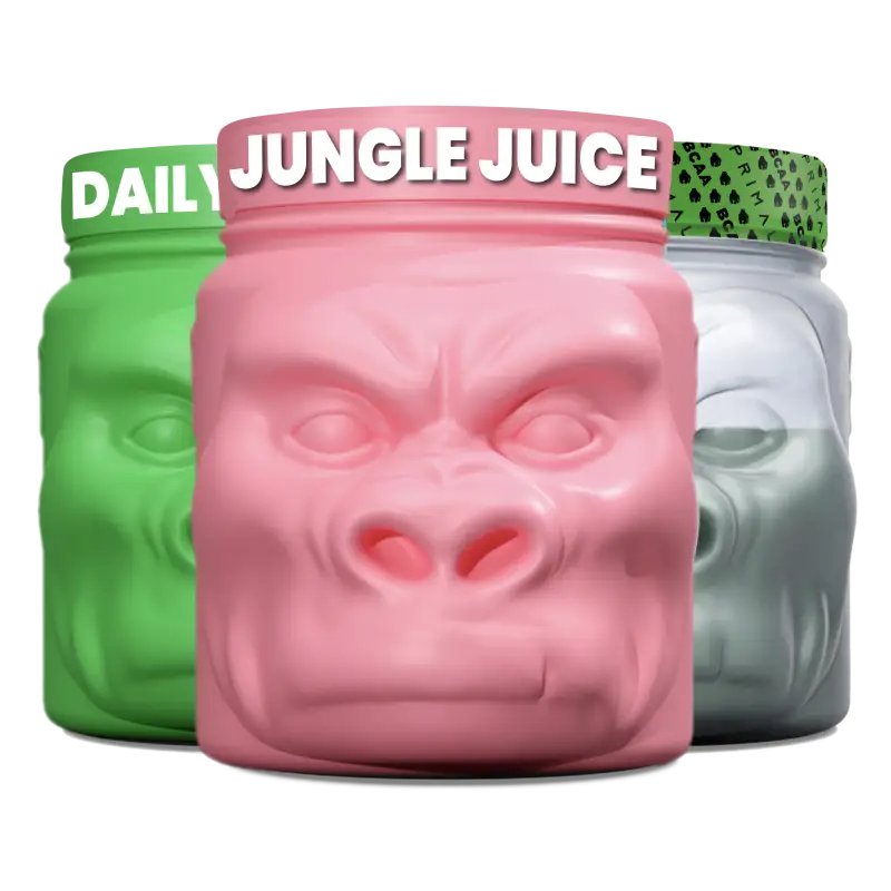 Gorilla-faced supplement containers from Preprimal Value Bundle for first responders and firefighters