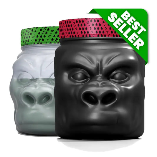 Gorilla-shaped supplement containers in Pre Workout & Recovery Bundle with pre-primal pre-workout