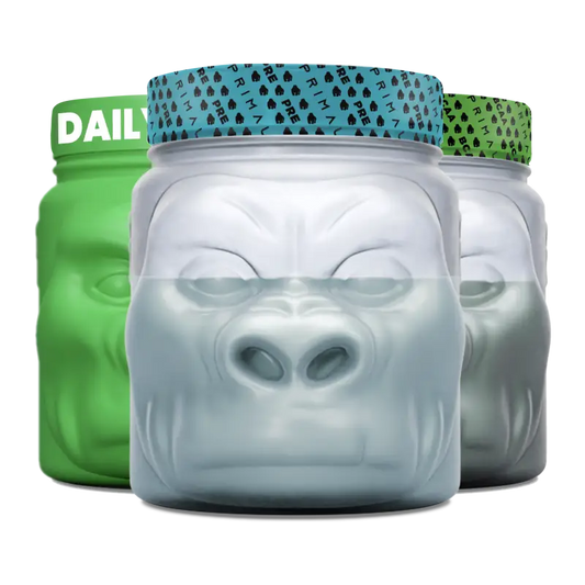 Gorilla-shaped supplement containers in PrePrimal Value Bundle for first responders firefighters police