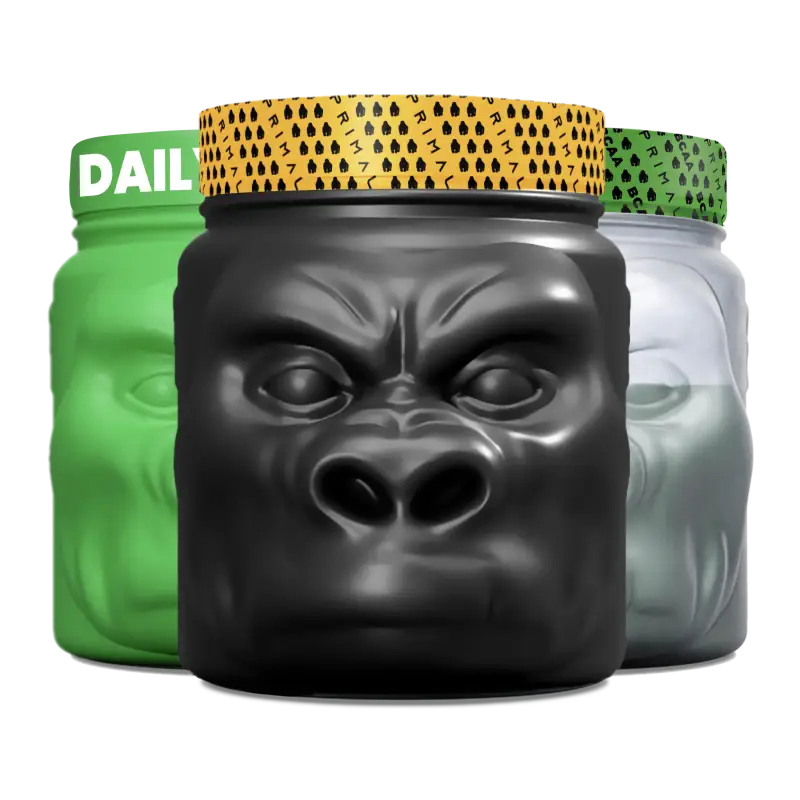 Gorilla-shaped supplement containers in PrePrimal Value Bundle for First Responders Firefighter Police