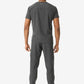 Gray athletic outfit featuring a men’s double-pocket scrub top and jogger pants