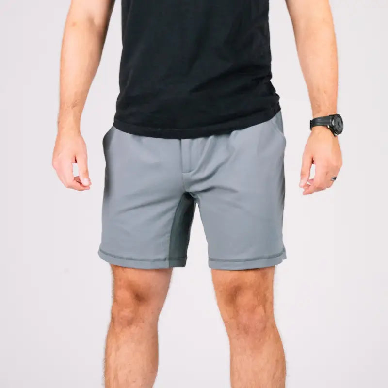 Gray athletic Carrier Shorts Mk.II with concealed carry design from Arrowhead Tactical Apparel