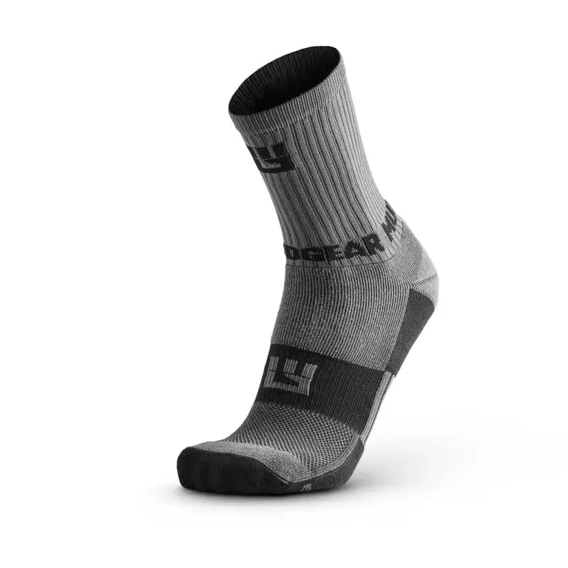 Gray and black Performance Hiking Trekking Sock with reinforced cushioning for durability