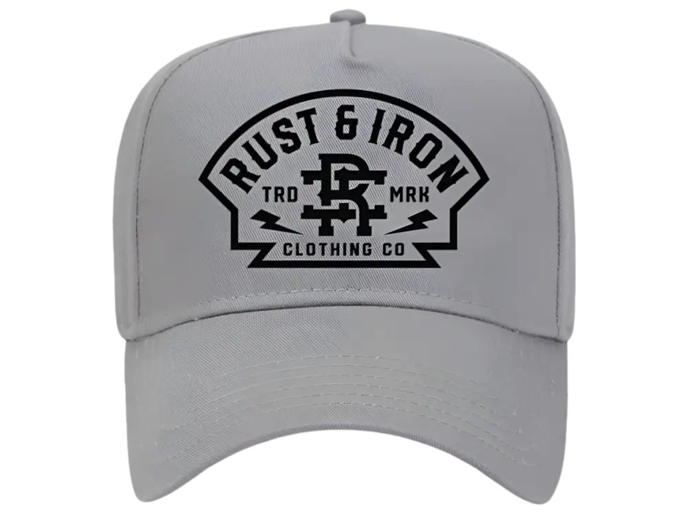 Gray Knox Hat featuring a black Rust & Iron Clothing Co. logo for first responders