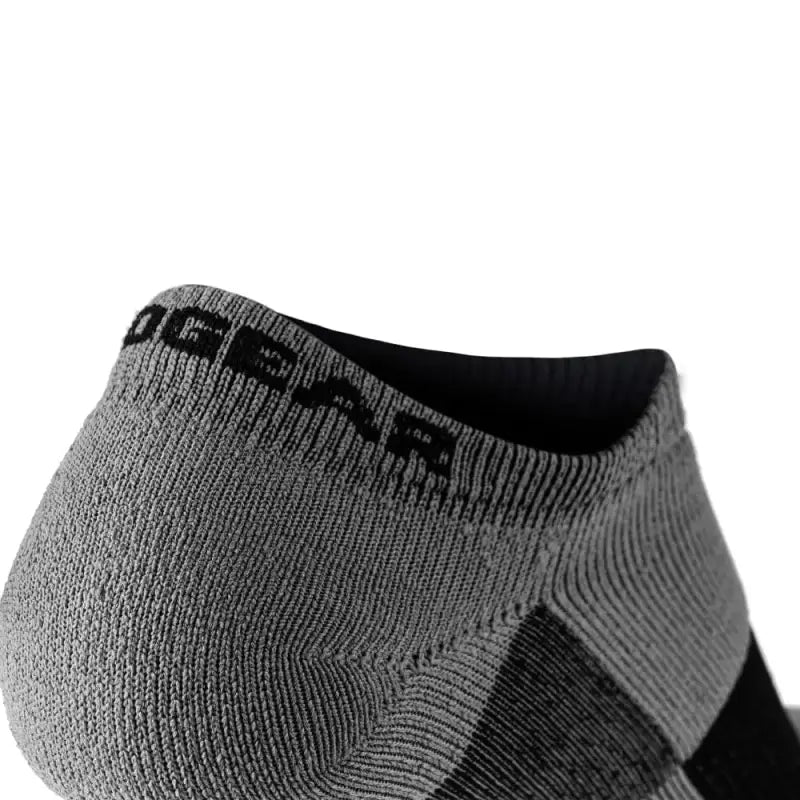 Gray and black no-show running socks with ribbed texture prevent hot spots