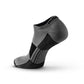 Gray and black no-show running socks with cushioned support zones for comfort and durability