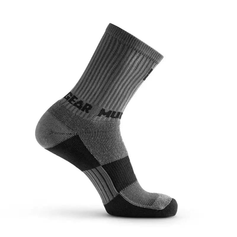 Gray and black Performance Hiking Trekking Sock with cushioned zones and ribbed design