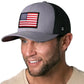 Gray and black baseball cap with American flag patch, perfect American Flag Trucker Hat