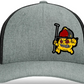 Gray and black baseball cap with cartoon patch featuring backdraft bastard leather patch for first responders
