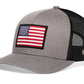 Gray and black mesh American Flag Trucker hat with USA patch for stylish wear