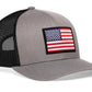 Gray and black USA snapback American Flag Trucker Hat with flag patch design