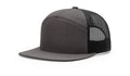 Gray and black trucker hat with serpent skull leather patch and skull leather patch design