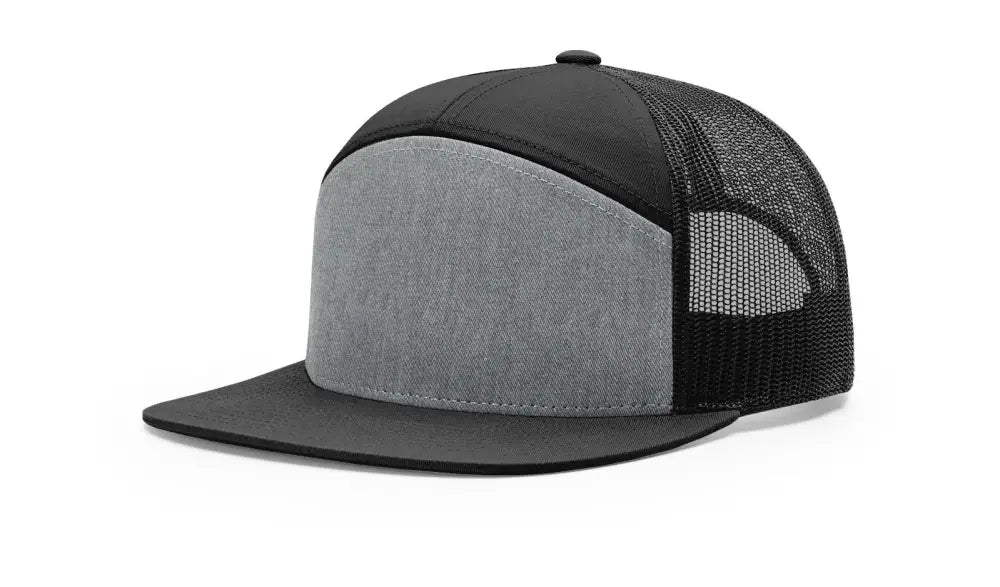 Gray and black trucker hat with leather patch for first responders and firefighter enthusiasts