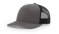 Gray and black trucker hat with serpent skull leather patch for stylish casual wear
