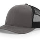 Gray and black trucker hat featuring Straight Stream Psycho Leather Patch design