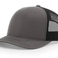 Gray and black trucker hat with leather patch for first responders or firefighter fans