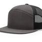 Gray and black trucker hat with firefighter leather patch, ideal for first responders