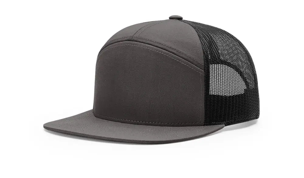 Gray and black trucker hat with leather patch for first responders firefighter support