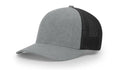 Gray and black trucker hat with serpent skull leather patch for a stylish look