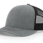 Gray and black trucker hat with leather patch for first responders and firefighter support