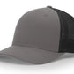 Gray and black trucker hat with leather patch for first responders and firefighter support