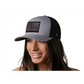 Gray black trucker hat featuring red-striped American flag patch for Thin Red Line style