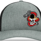 Gray and black trucker hat with skull and fire hose design for first responders firefighter police