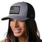 Gray and black trucker hat with American flag patch, perfect USA Snapback accessory