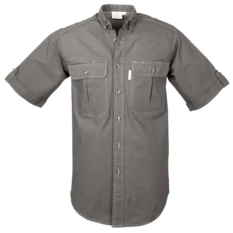 Gray short sleeve Adventure Safari Shirt for Men with two chest pockets to carry essentials