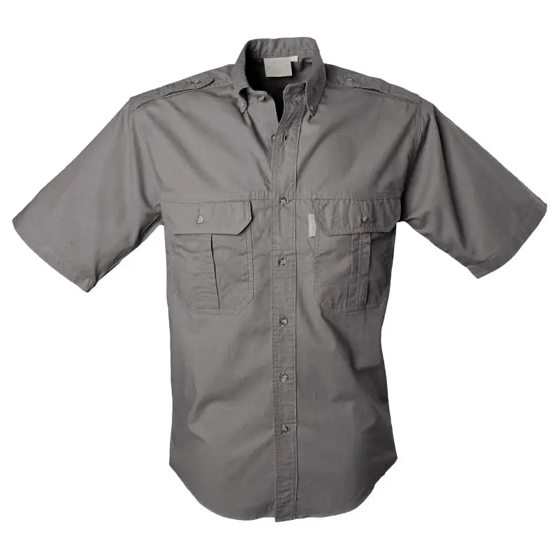 Gray button-down Trail Shirt for Men with short sleeves and chest pockets for essential outdoor wear