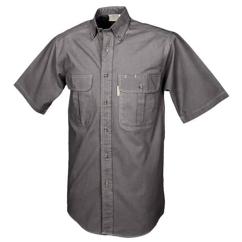 Gray Safari Shirt for Men with Short Sleeves and Chest Pockets for Outdoor Essentials