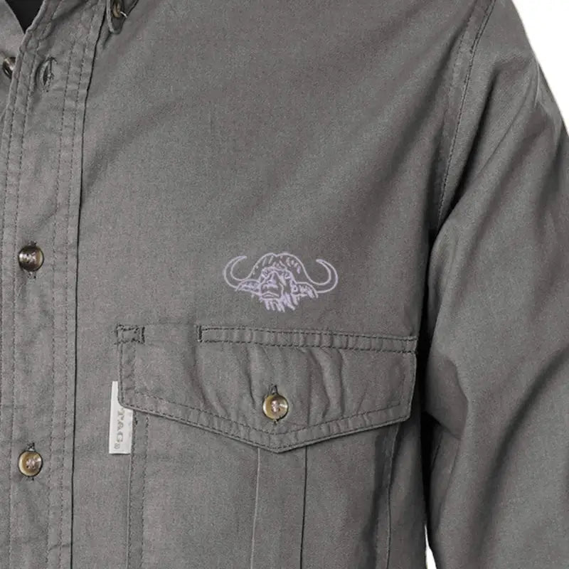 Gray Shooter Shirt for Men with Embroidered Buffalo Logo and functional epaulettes