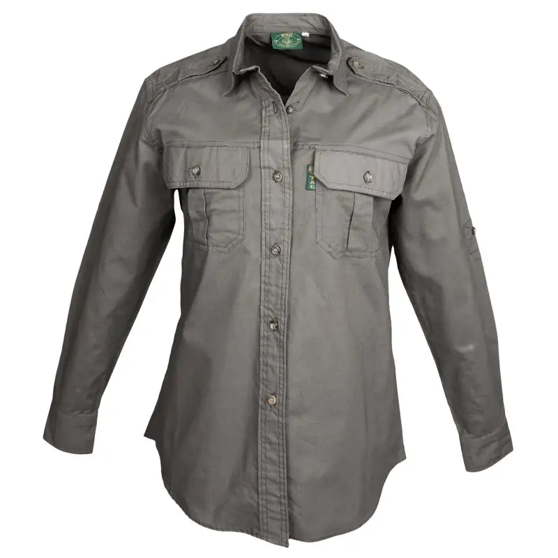 Gray button-up Safari Trail Shirt for Women, essential outdoor gear for the African savanna