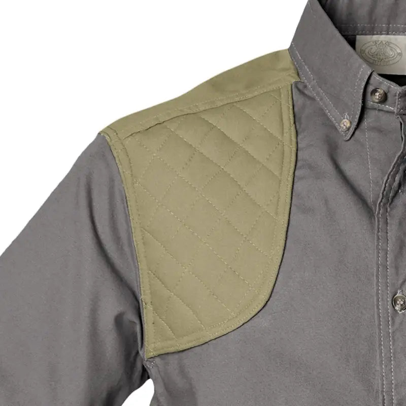 Gray Upland Shirt with olive quilted shoulder patch ideal for men and first responders