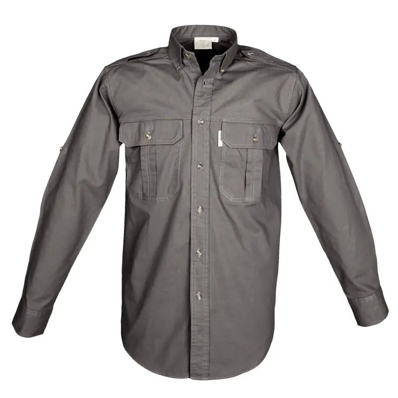 Gray Trail Shirt for Men with chest pockets and long sleeves for first responders