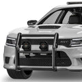 Gray car with black grille guard featuring Feniex Triton 100W speaker for enhanced sound
