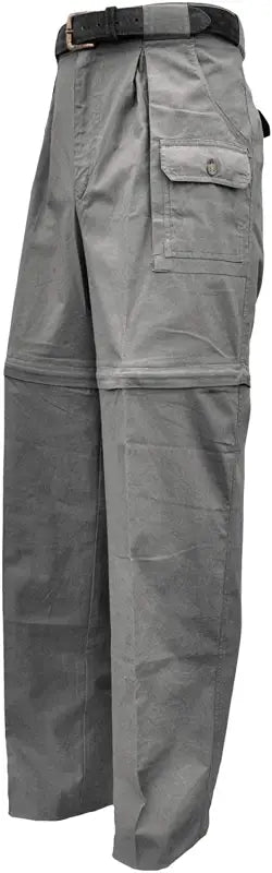 Gray Zambezi Convertible Zip Off Safari Pants for Men with four flap cargo pockets