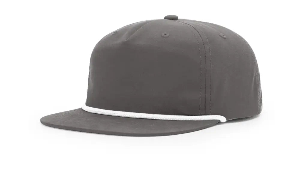 Gray flat-brimmed firefighter baseball cap with leather patch and white rope detail