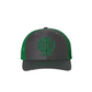 Gray and green snapback trucker cap featuring embroidered IDLH Scramble monogram design