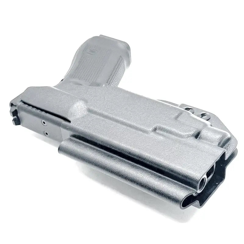 Gray gun holster for Glock 17 with Streamlight TLR-7, light mounted, IWB holster retention