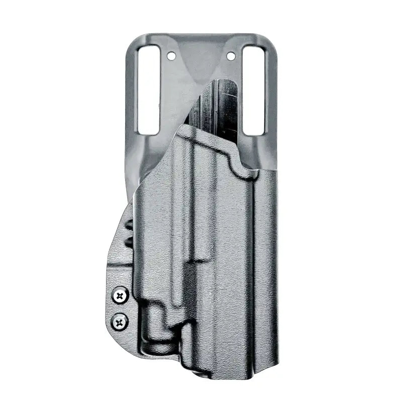 Gray gun holster for Glock 43X with light mounted, ideal for first responders