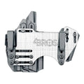 Gray gun holster with metal attachment on 4BROS Fat Guy’s Appendix Rig showing magazine carrier