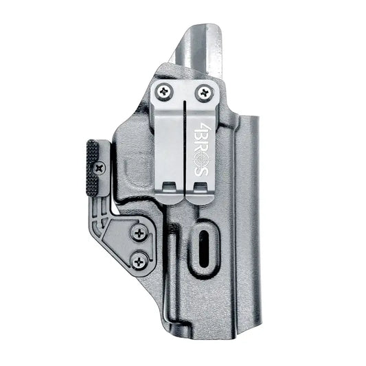 Gray Glock 17 IWB holster with metal clip and inside waistband magazine pouch