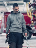 Gray hooded sweatshirt featuring the Deck Gun Hoodie made from combed ring spun fabric