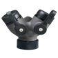 Gray fire hose wye with shutoff valves for firefighters and first responders safety