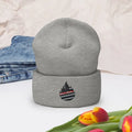 Gray Turbo Acrylic Chief Miller Cuffed Beanie with American flag flame logo