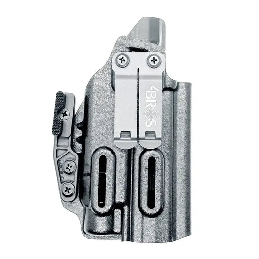 Gray Kydex Sig Sauer P365-FUSE IWB Holster with metal belt clip and magazine pouch
