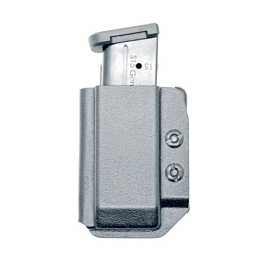 Gray magazine holster for Shield Arms S15 OWB Magazine Pouch with four brothers holsters and retention adjustment